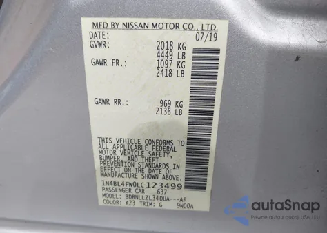 2020 Nissan Altima Platinum Intelligent Awd из США, поврежденный, VIN 1N4BL4FW0LC123499